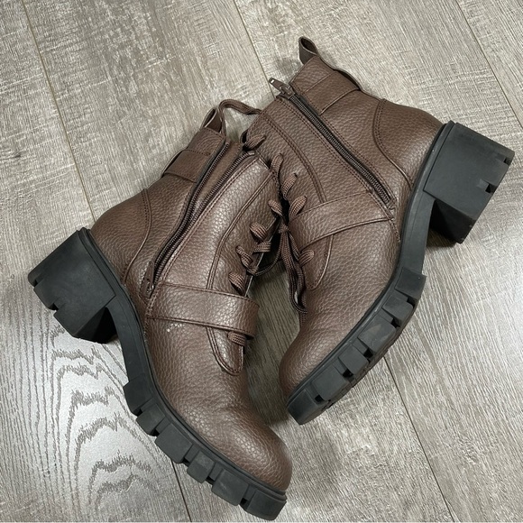 SEYCHELLES Harley Moto Combat Boots Brown Wide Width Size 8.5 - Picture 4 of 10